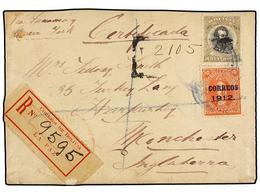 BOLIVIA. 1912. LA PAZ A INGLATERRA. 50 Ctvos. Y Sello Provisional De 10 Cts. Rojo. Carta Certificada, Al Dorso Llegada. - Other & Unclassified