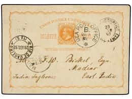 BRASIL. 1892. RIO DE JANEIRO A MADRAS (India). Entero Postal De 80 Reis Naranja. Rara Destinación. - Altri & Non Classificati