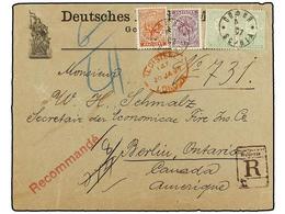 BULGARIA. Mi.31 (2), 40 (4), 42, 43. 1897. SOPHIA To CANADA. Multicolored Franking, Send Registered, Mixed Issues, Frank - Sonstige & Ohne Zuordnung