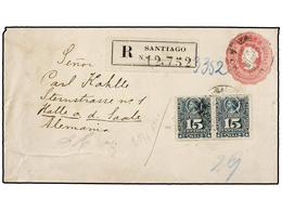 CHILE. Sc.30 (2). 1903. SANTIAGO A ALEMANIA. Entero Postal De 15 Ctvos. Rosa (2) Franqueo Adicional De 15 Ctvos. Verde ( - Otros & Sin Clasificación