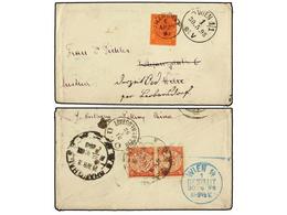 CHINA. 1898. PEKIN To WIEN. Envelope Franked With Two Chinese 5 Cents. Rose Stamps (on Reverse) Mixed With Hong Kong 10  - Otros & Sin Clasificación