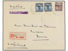 CHINA. 1932. HARBIN (Manchuria) To SWITZERLAND. 10 Cts. Blue (2) And 30 Cts. Purple On Registered Cover, Arrival On Reve - Otros & Sin Clasificación