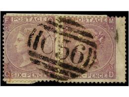 COLOMBIA. 1865-76. 6 D. Lilac Pl. 5 Two Stamps On Piece Cancelled By Fine C56 Obliterator. Very Scarce And Unpriced By G - Andere & Zonder Classificatie