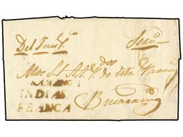 COLOMBIA. 1824 (12 Octubre). Carta Completa Circulada A BUCARAMANGA. Marcas BUCARAMANGA/INDIAS Y FRANCA En Color Sepia.  - Other & Unclassified