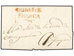 COLOMBIA. 1825 (13 Marzo). MEDELLIN A POPAYAN. Marca CORREOS/FRANCA En Rojo. MAGNÍFICA. - Sonstige & Ohne Zuordnung