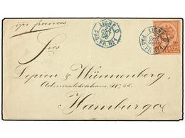 COLOMBIA. 1896. BARRANQUILLA A HAMBURGO (Alemania). 10 Cts. Castaño S. Rosa, Mat. Octogonal Marítimo Francés LIGNE D/PAQ - Otros & Sin Clasificación