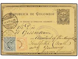 COLOMBIA. 1902. BOGOTÁ A ALEMANIA. Entero Postal De 2 Ctvos. Negro Con Franqueo Adicional De 1 Ctvo. Y 2 Ctvos. - Otros & Sin Clasificación