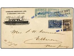 COLOMBIA. 1903. Circulada A USA. 2 Ctvos. Verde (3), 5 Ctvos. Azul Y 10 Ctvos. Negro, Mat. Lineal Del Paquebot ADIRONDAC - Otros & Sin Clasificación