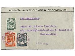 COLOMBIA. Sc.C26, 628. 1922. BOGOTÁ A BARRANQUILLA. 3 Ctvos. Verde Y Sellos De SCADTA De 10 Cts. Gris Y 20 Cts. Castaño  - Otros & Sin Clasificación