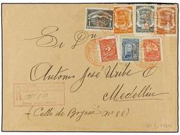 COLOMBIA. Sc.C26, C28, C31, C32. 1923. BOGOTÁ A MEDELLÍN. Frontal De Paquete Postal Con Franqueo De 2 Ctvos. Rojo, 5 Cts - Sonstige & Ohne Zuordnung