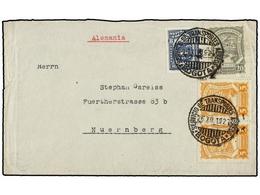 COLOMBIA. Sc.C38 (2), C41. 1927. BOGOTÁ A NUREMBERG (Alemania). 8 Cts. Azul Y Sellos De SCADTA De 5 Cts. Amarillo (2) Y  - Altri & Non Classificati