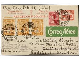 COLOMBIA. Sc.C38 (3). 1929. BARRANQUILLA A ALEMANIA. Entero Postal De 2 Ctvos. Rojo Con Franqueo Adicional De 2 Cts. Roj - Sonstige & Ohne Zuordnung