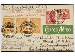 COLOMBIA. Sc.C38 (3). 1929. BARRANQUILLA A ALEMANIA. Entero Postal De 2 Ctvos. Rojo Con Franqueo Adicional De 2 Cts. Roj - Andere & Zonder Classificatie