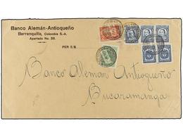 COLOMBIA. Sc.C39, C48. 1927. BARRANQUILLA A BUCARAMANGA. 4 Ctvos. (3), 8 Ctvos. (2) Y Sellos De SCADTA De 10 Cts. Verde  - Otros & Sin Clasificación