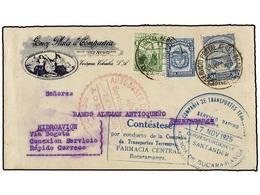 COLOMBIA. Sc.C42. 1925. CARTAGENA A BUCARAMANGA. 1 Cto. Verde, 3 Cts. Azul Y Sello De SCADTA De 30 Cts. Azul. - Sonstige & Ohne Zuordnung