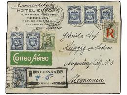 COLOMBIA. Sc.C42, CF1. 1925. MEDELLÍN A ALEMANIA. 1 Cto. Verde, 3 Ctvos. Azul (5) Y Sellos De SCADTA De 30 Cts. Azul Y 2 - Otros & Sin Clasificación