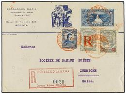 COLOMBIA. Sc.C51 Y CF1. 1923. BOGOTÁ A ZURICH (Suiza). 10 Cts. Azul, Sello De Certificados De 10 Ctvos. Azul Y Sellos De - Andere & Zonder Classificatie