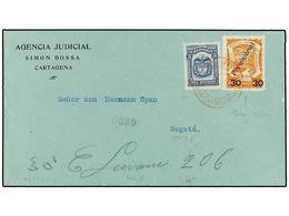 COLOMBIA. Sc.C52. 1923. CARTAGENA A BOGOTÁ. 3 Cts. Azul Y Sello De SCADTA 30 Cts. S. 60 Cts. Naranja. Raro En Carta. - Altri & Non Classificati