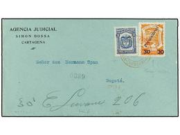 COLOMBIA. Sc.C52. 1923. CARTAGENA A BOGOTÁ. 3 Cts. Azul Y Sello De SCADTA 30 Cts. S. 60 Cts. Naranja. Raro En Carta. - Sonstige & Ohne Zuordnung