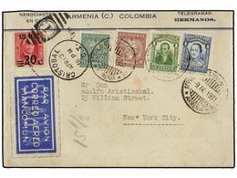 COLOMBIA. Sc.C56/57. 1931. ARMENIA A NEW YORK. 1 Ctvo., 4 Ctvos. Y Sellos De SCADTA De 10 Cts. Castaño Lila Y 15 Cts. Ve - Sonstige & Ohne Zuordnung