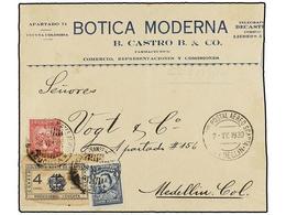 COLOMBIA. Sc.C58. 1930. CUCUTA A MEDELLÍN. Circulada Con Sello De 4 Cts. Azul Y Del Correo Local De 4 Cts. Azul Más Sell - Altri & Non Classificati