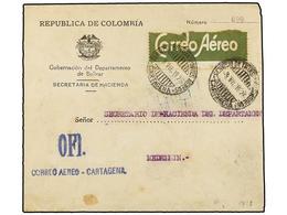 COLOMBIA. 1928. CARTAGENA A MEDELLÍN. Sobre Del Servicio Oficial Circulado Vía SCADTA Con Franquicia OFI./CORREO AÉREO-C - Altri & Non Classificati