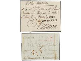 CUBA. 1814-21. HABANA Dos Cartas A España Con Marcas ISLAS DE/BARLOVENTO En Rojo Y Negro. - Altri & Non Classificati