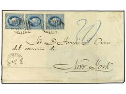 COLONIAS ESPAÑOLAS: CUBA. Ed.14(3). 1866. PUERTO PRINCIPE A NEW YORK. Envuelta Circulada Con Una Tira De Tres Del 10 Cts - Other & Unclassified