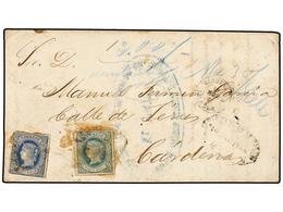 CUBA. Ed.14, 15. 1866. HABANA A CÁRDENAS. 10 Cts. Azul Y 20 Cts. Verde. Carta CERTIFICADA, Al Dorso RECIBÍ Del Destinata - Sonstige & Ohne Zuordnung