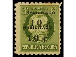 (*) CUBA. Ed.833hh. 1960. 10 Cts. Oliva SOBRECARGA DOBLE. MUY RARO. Cert. C. ECHENAGUSIA. - Andere & Zonder Classificatie