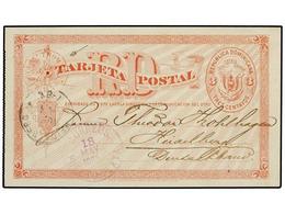 DOMINICANA. 1885. Postal Stationery From Dominican Republic Puerto Plata May 18, 1885 Via Danish Post Office At St. Thom - Altri & Non Classificati