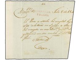 ECUADOR. (1840 CA.). RECIBO DE ENCOMIENDA Con La Marca GUARANDA/FRANCA En Rojo. Raro Recibo Postal. - Sonstige & Ohne Zuordnung