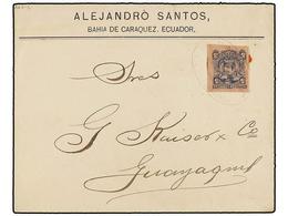 ECUADOR. (1898 CA.). BAHIA DE CARAQUEZ A GUAYAQUIL Circulada Con Sello De 5 Cts. Azul S. Rosa Recortado De Un Entero Pos - Sonstige & Ohne Zuordnung