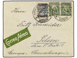 ECUADOR. Sc.C4. 1926. QUITO A PILSEN (Checoslovaquia). 10 Cts. Verde (2) Y Sello De SCADTA De 1 1/2 S. 30 Cts. Azul. - Andere & Zonder Classificatie