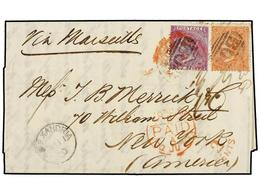 EGIPTO. 1870. Entire Letter To USA Franked By GB 4 D. Vermilion Plate 11 And 6 D. Mauve Plate 8 Tied By BO1 Obliterators - Other & Unclassified