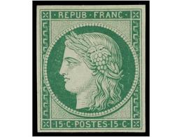(*) FRANCIA. Yv.2. 1849. 15 Cts. Verde REIMPRESIÓN. Bonito Ejemplar Sin Goma. - Andere & Zonder Classificatie