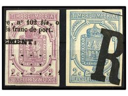 ° FRANCIA. Yv.P-1/2. 1868. PERIÓDICOS. 2 Cts. Lila Y 2 Cts. Azul. Muy Bonitos Ejemplares. Yvert.430€. - Sonstige & Ohne Zuordnung