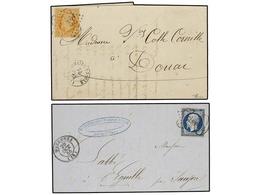 FRANCIA. Yv.14, 31. 1855-1868. 2 Cartas Con Sellos De 20 Cts. Y 40 Cts. Mat. Rombo De Puntas Y Tasa 30. - Otros & Sin Clasificación