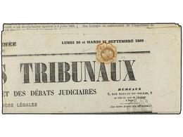 FRANCIA. Yv.27. 1869 (20 Septiembre). Periódico Completo GAZETTE DES TRIBUNAUX Circulada Con Sello De 4 Cts. Gris, Mat.  - Other & Unclassified