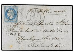 FRANCIA. 1870 (Nov. 7). PARIS To BOULOGNE SUR MER. BALLOON 'LA GIRONDE'. Entire Letter Franked With 20 Cts. Blue Star Ca - Other & Unclassified