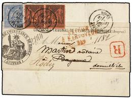 FRANCIA. Yv.90, 91 (2). 1879. RODEZ A BAYONA. Faja De Impresos Circulada Por Correo Certificado Con Sellos De 15 Cts. Az - Altri & Non Classificati