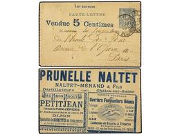 FRANCIA. 1892. PARIS. Entero Postal De 15 Cts. Azul (vendido Por 5 Cts.) Con Publicidad Colectiva En El Interior. - Sonstige & Ohne Zuordnung