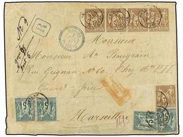 LEVANTE. 1877. RHODAS A MARSEILLE. 5 Cts. Verde (3), 30 Cts. Castaño (5). Mat. Fechador SMYRNE/ TURQUIE. CARTA CERTIFICA - Andere & Zonder Classificatie