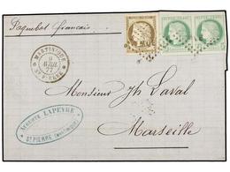 MARTINICA. 1877. ST. PIERRE A FRANCIA. 5 Cts. Verde (2) Y 30 Cts. Castaño, Mat. Parrilla MQE. Márgenes Excepcionales. MA - Sonstige & Ohne Zuordnung