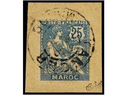 MARRUECOS FRANCES. Yv.89A. 1918. 25 Azul Sobre Pequeño Fragmento SIN LA SOBRECARGA TANGER, Fechador TANGER/MAROC. F. Cal - Other & Unclassified