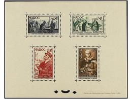 ** MARRUECOS FRANCES. Yv.335/38. 1954. SERIE COMPLETA En Hojita Bloque Dentada Y Perforada. MUY RARA. - Andere & Zonder Classificatie