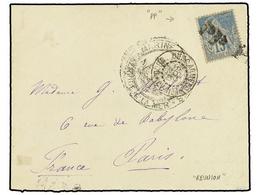 REUNION. 1889 (Nov). Cover From REUNION To PARIS With General Issues 1881 Dubois 15c. Blue Unusually Tied By PP Handstam - Andere & Zonder Classificatie