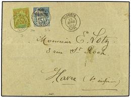 TAHITI. 1893 (April 13). Cover To Le Havre Franked By 1893 Surcharged 'Tahiti' On 15c. Blue (Scott 22) And Oceanic Settl - Otros & Sin Clasificación