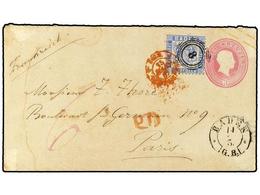 ALEMANIA ANTIGUOS ESTADOS: BADEN. 1866. 3Kr Pale Rose On Buff Stationery Envelope Used To PARIS Franked Additionally Wit - Other & Unclassified