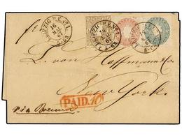 ALEMANIA ANTIGUOS ESTADOS: SAJONIA. Mi.15, 16, 19. 1867. LEIPZIG To NEW YORK. Folded Letter Franked With 1/2 Gr., 1 Gr.  - Andere & Zonder Classificatie